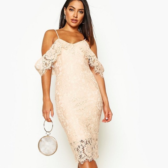 Boohoo | Dresses | Boohoo Open Shoulder Midi Lace Dress Nwt Size 6 |  Poshmark